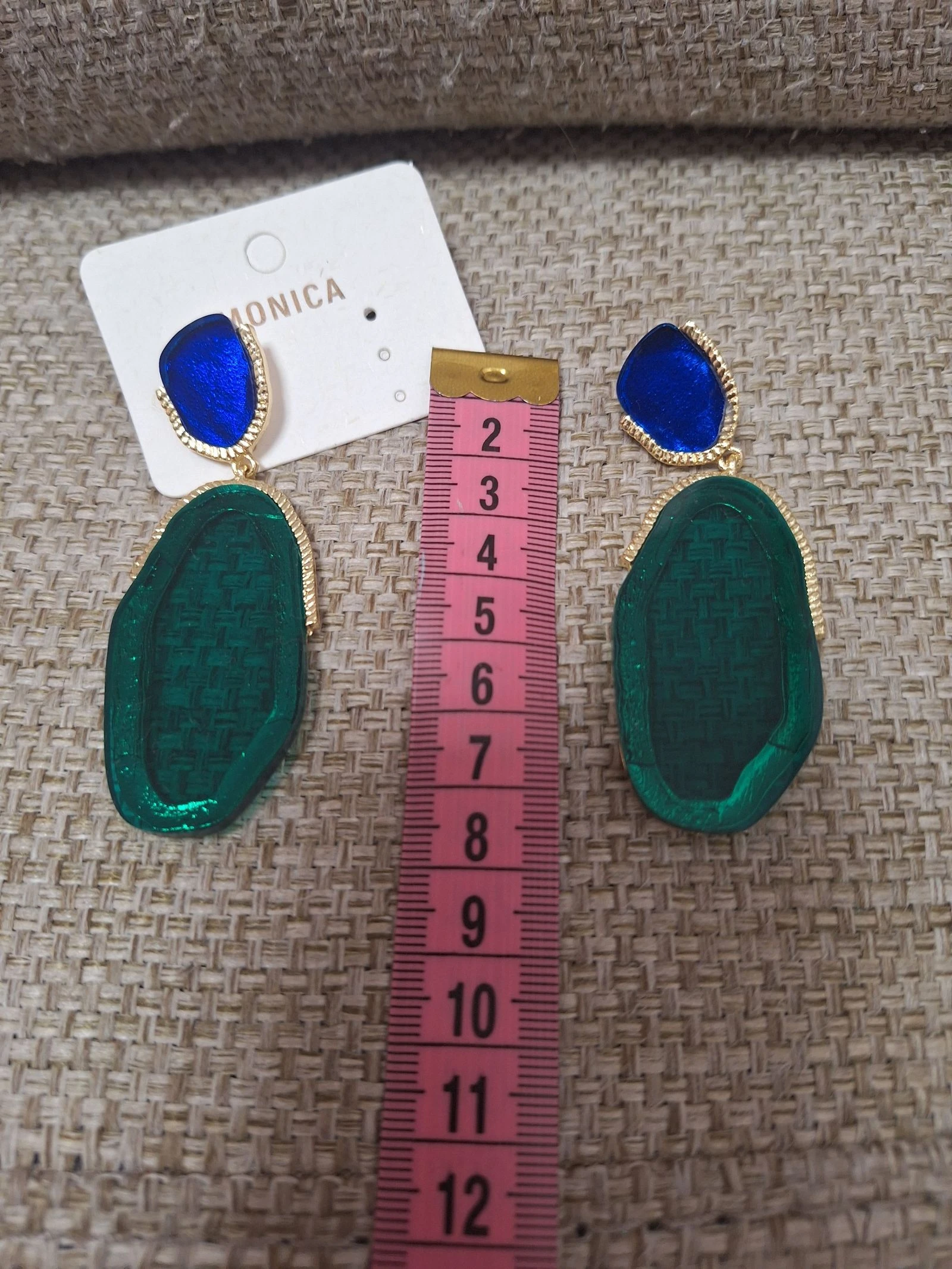 Long green and blue klein stone-effect earrings | Gold | Boho | Party | Guest – photo 4